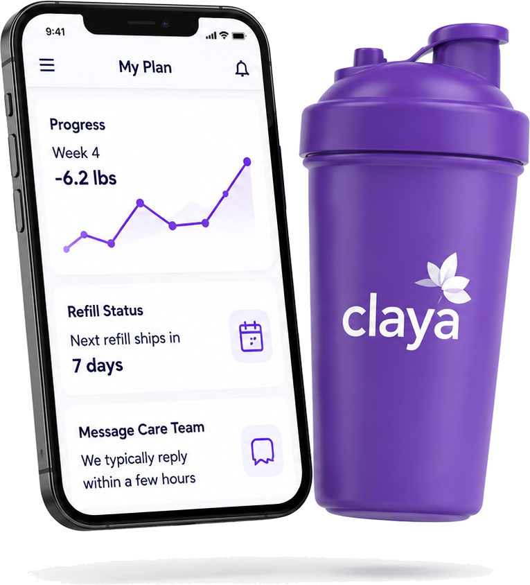 My Plan progress screen and Claya shaker bottle